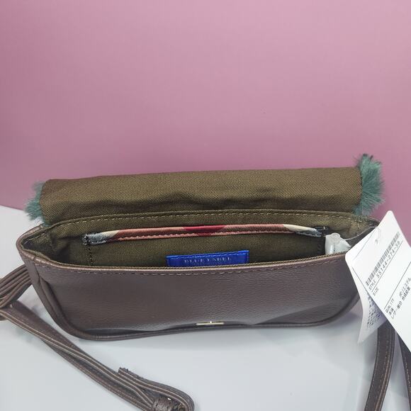 Blue Label Crestbridge Emerald Green/Brown Fur Shoulder Bag Purse NWT - Picture 5 of 7